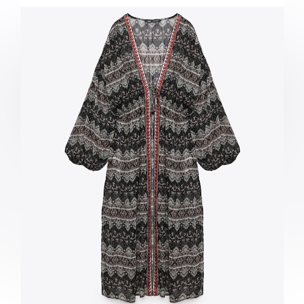 EUC Zara Embroidered Printed Semi Sheer Kaftan Boho 7200/033 medium